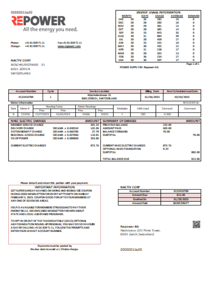 Repower AG utility business bill SCR PSD template